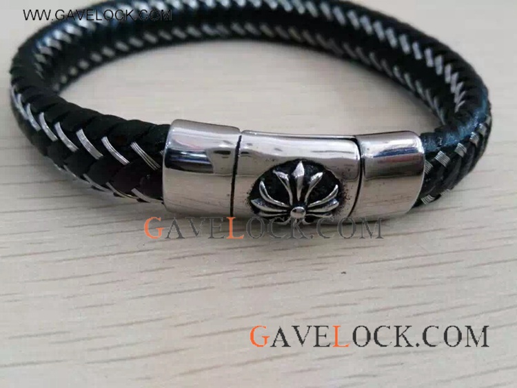 Punk Black Leather Bracelet On Sale